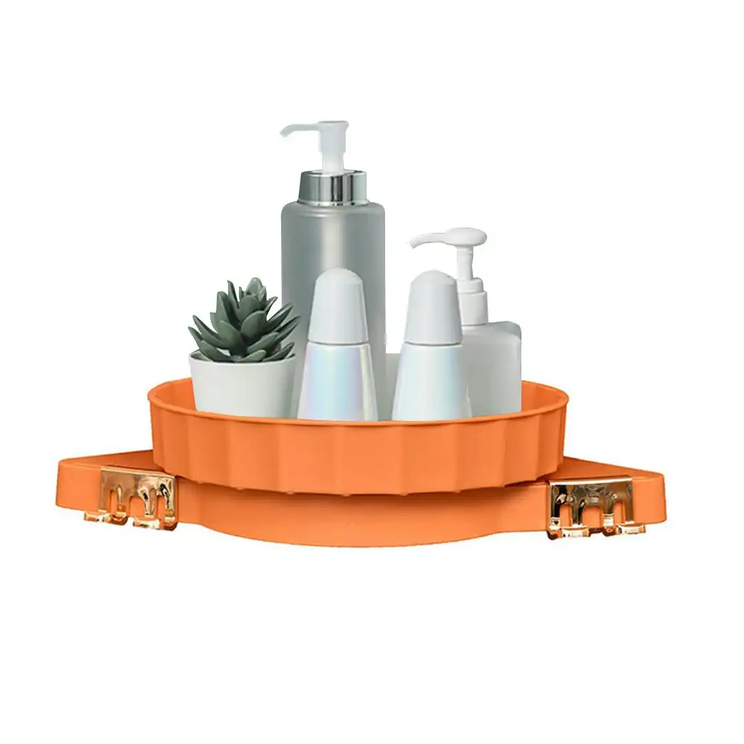 Soga Orange 360 Degree Wall-Mounted Rotating Bathroom Organiser Corner Vanity Rack Toilet Adhesive Storage Shelf