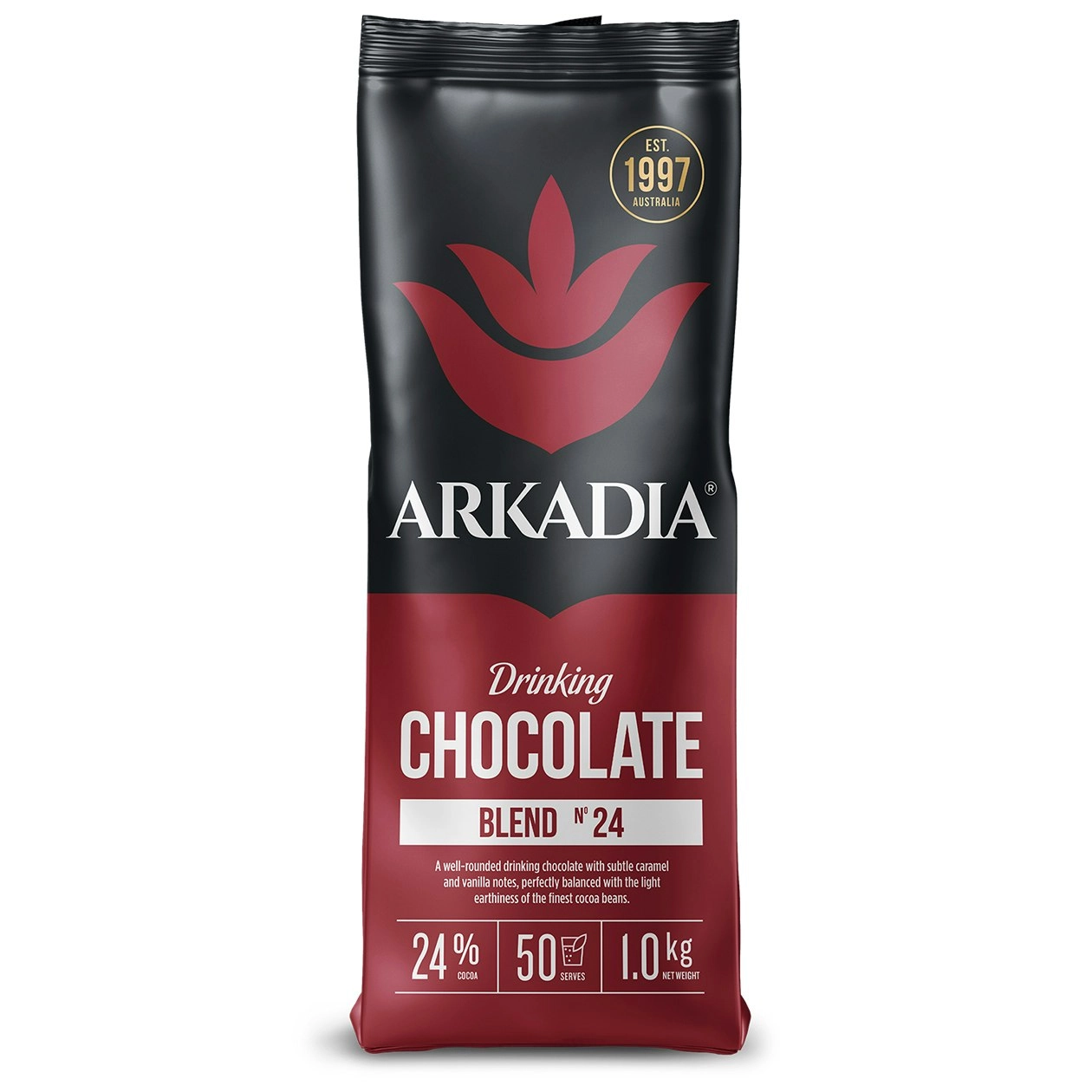 Arkadia 1kg 24% Cocoa Hot/Drinking Chocolate Powder Intensity 3 Medium Blend