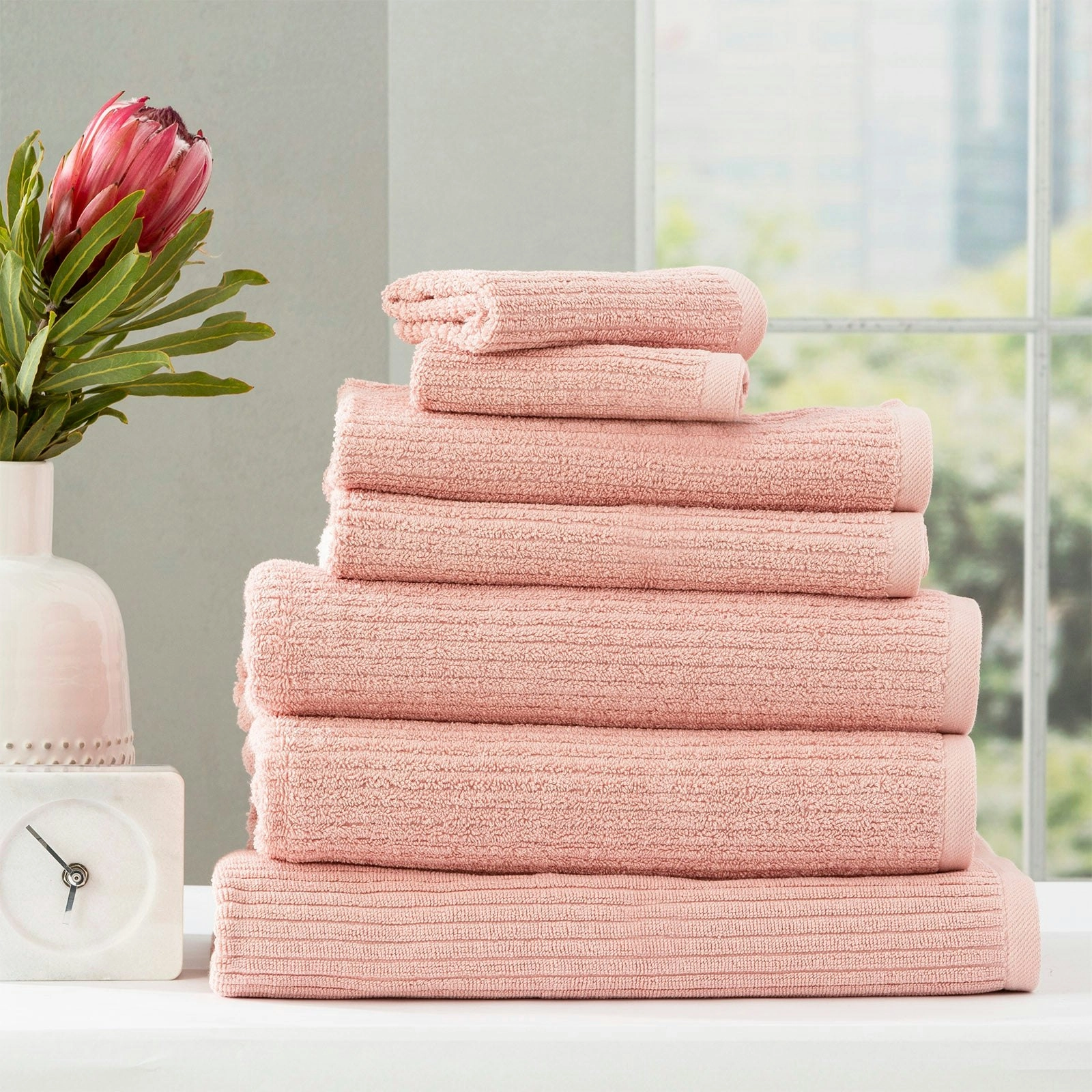 Cobblestone Ribbed Bath Towel Sets Blush