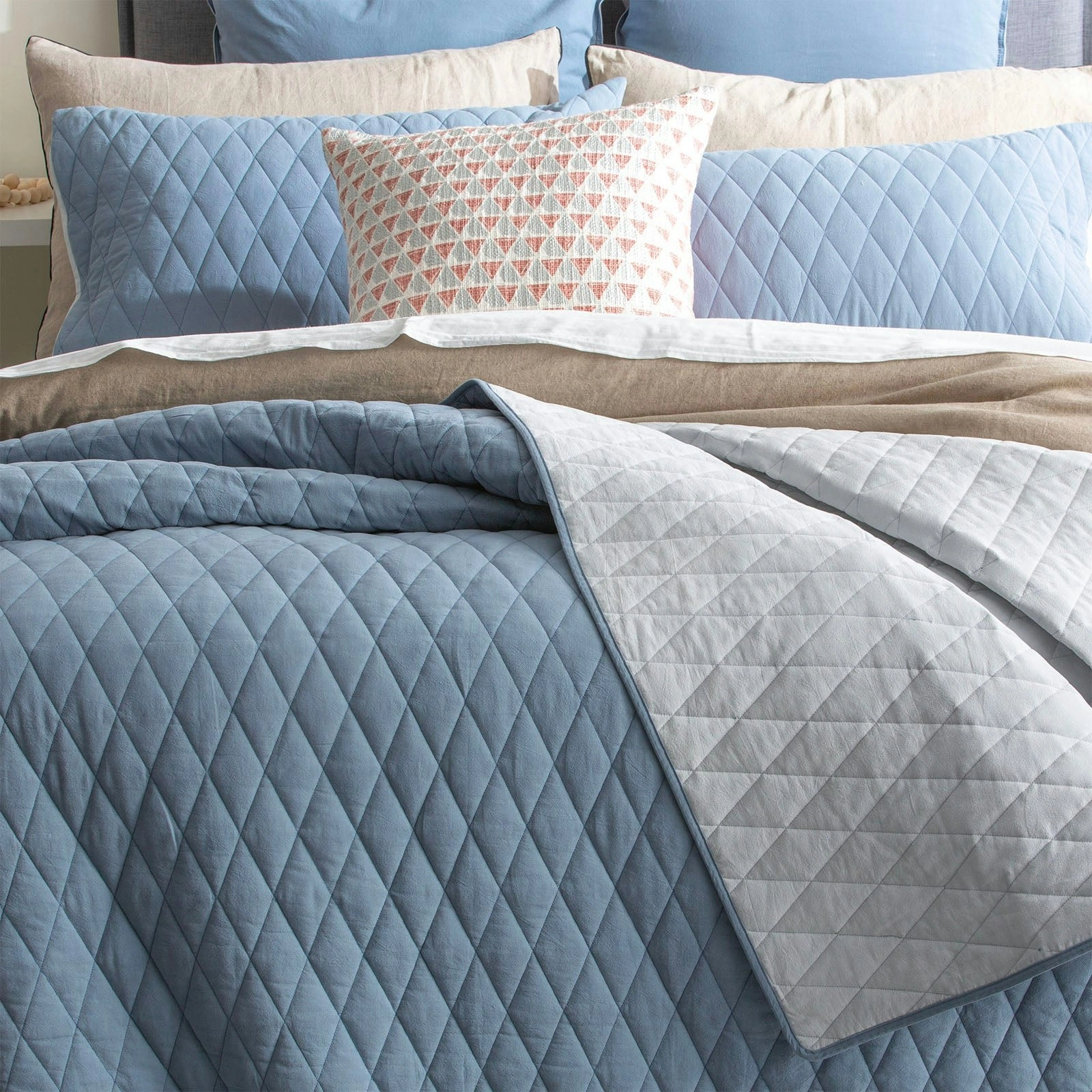 Coverlet Diamante Quilted Cotton Reversible Set Blue