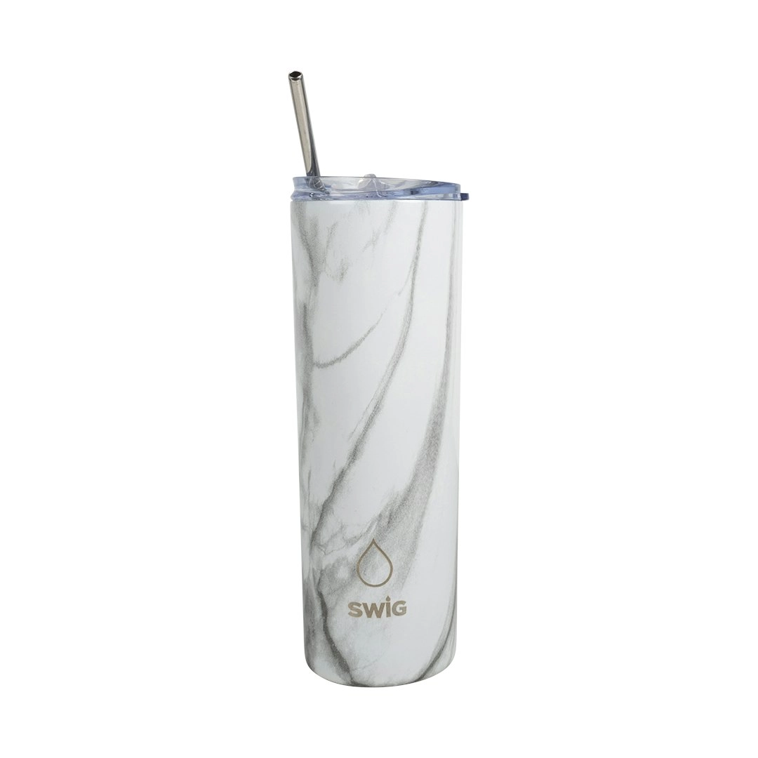 Swig Skinny Tumbler White Marble 590mL