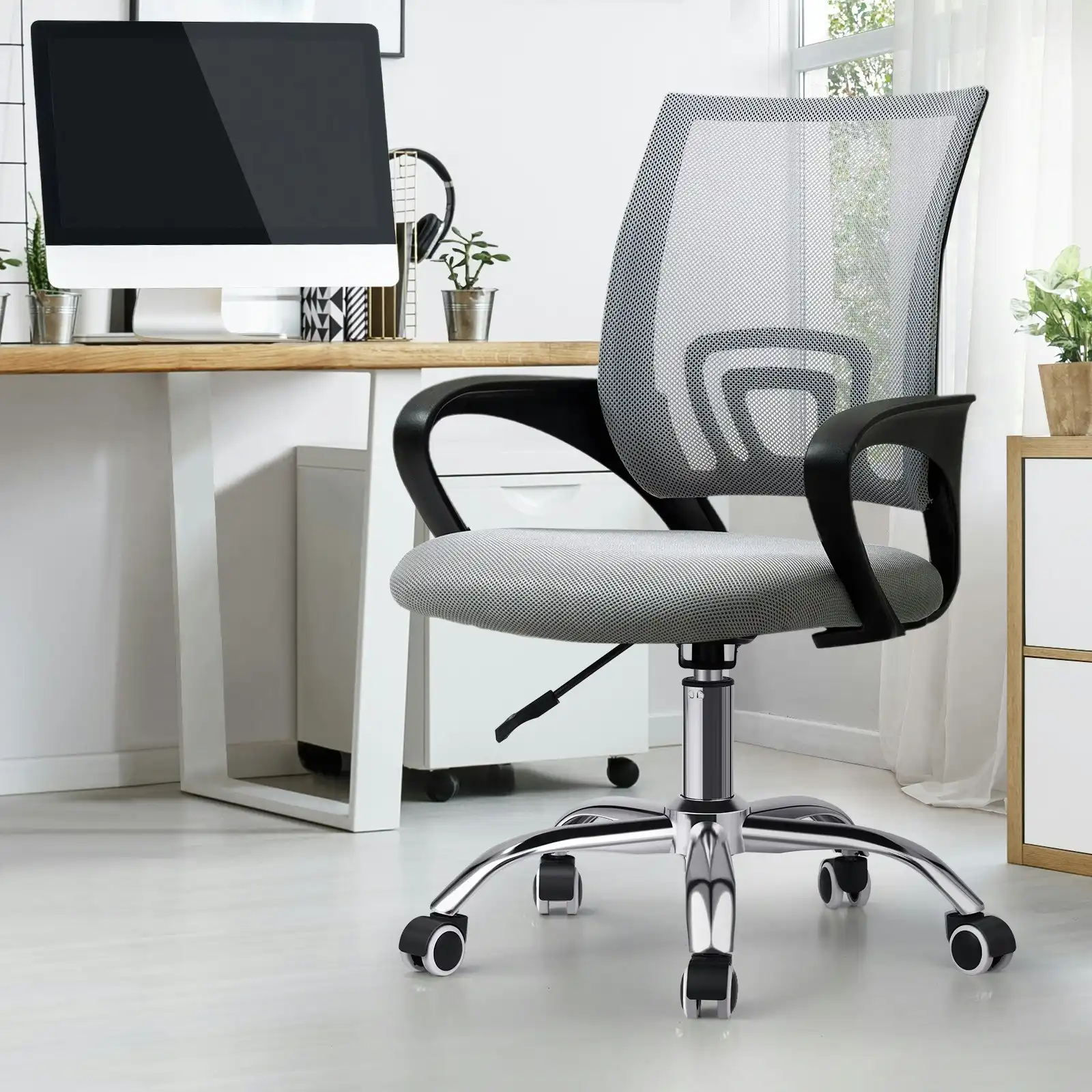 Oikiture Office Chair Computer Chairs Gaming Mesh Backrest Foam Seat Grey