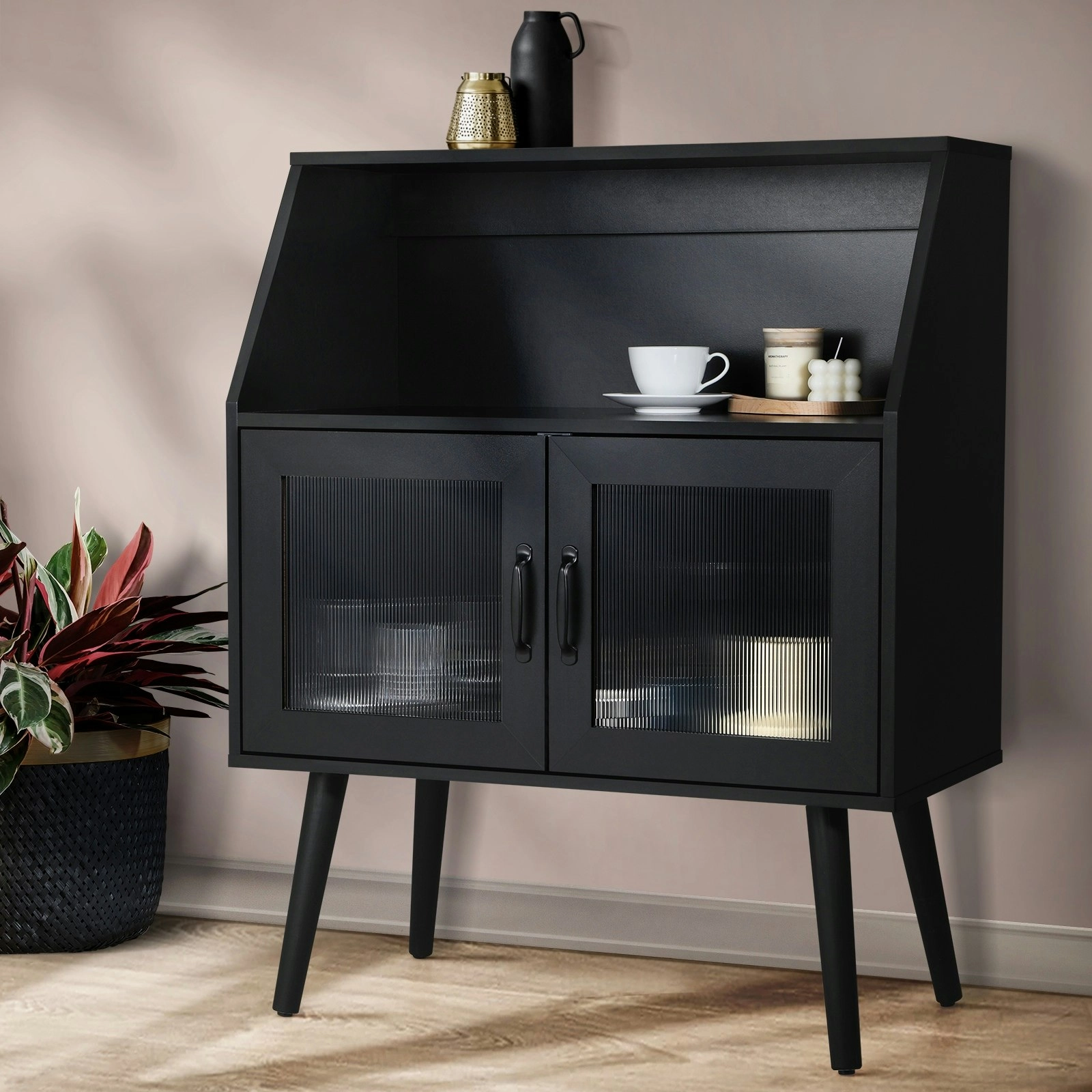 Oikiture Buffet Sideboard Cabinet Storage Cupboard Kitchen Hallway Table Black