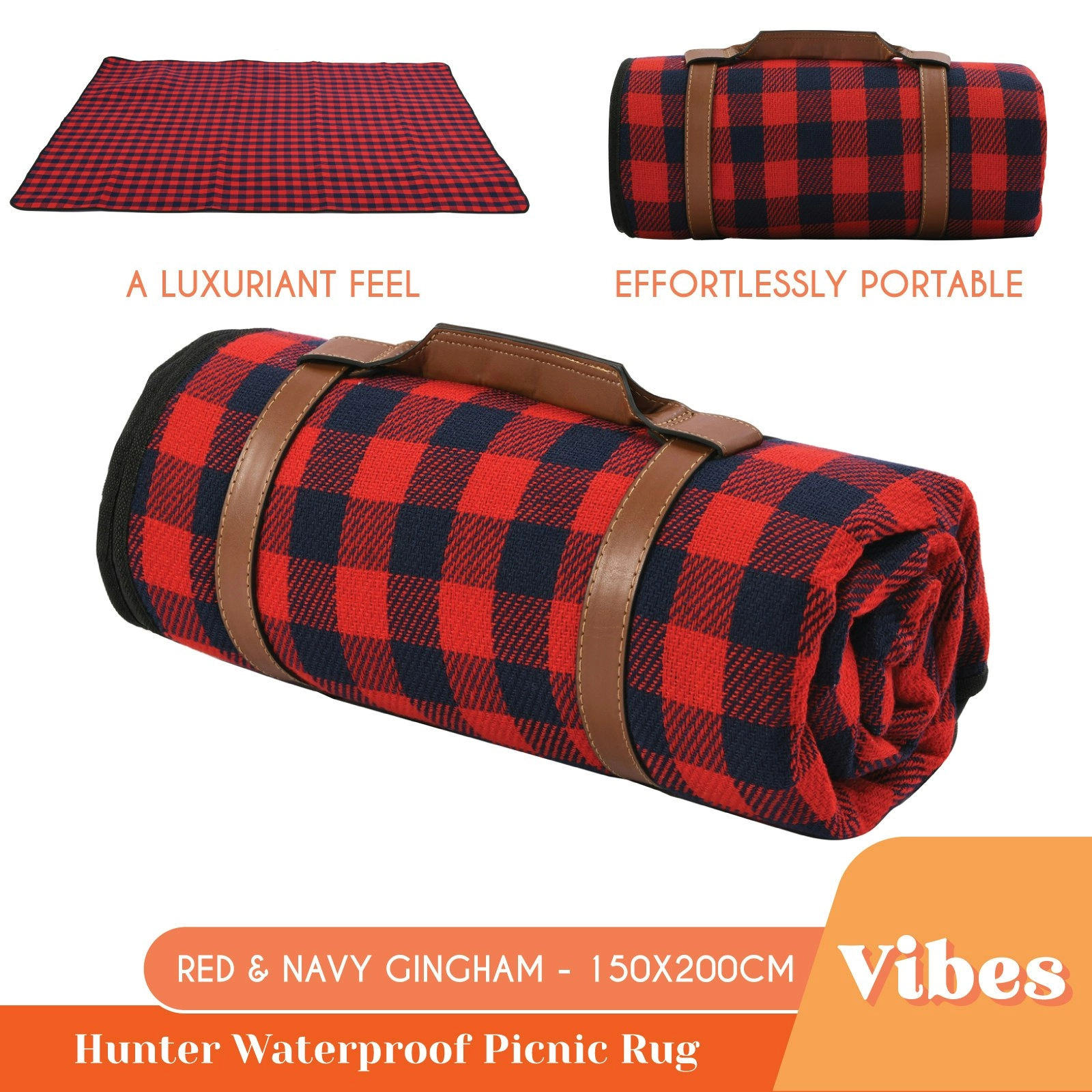 Hunter Waterproof Picnic Rug - Red & White Gingham