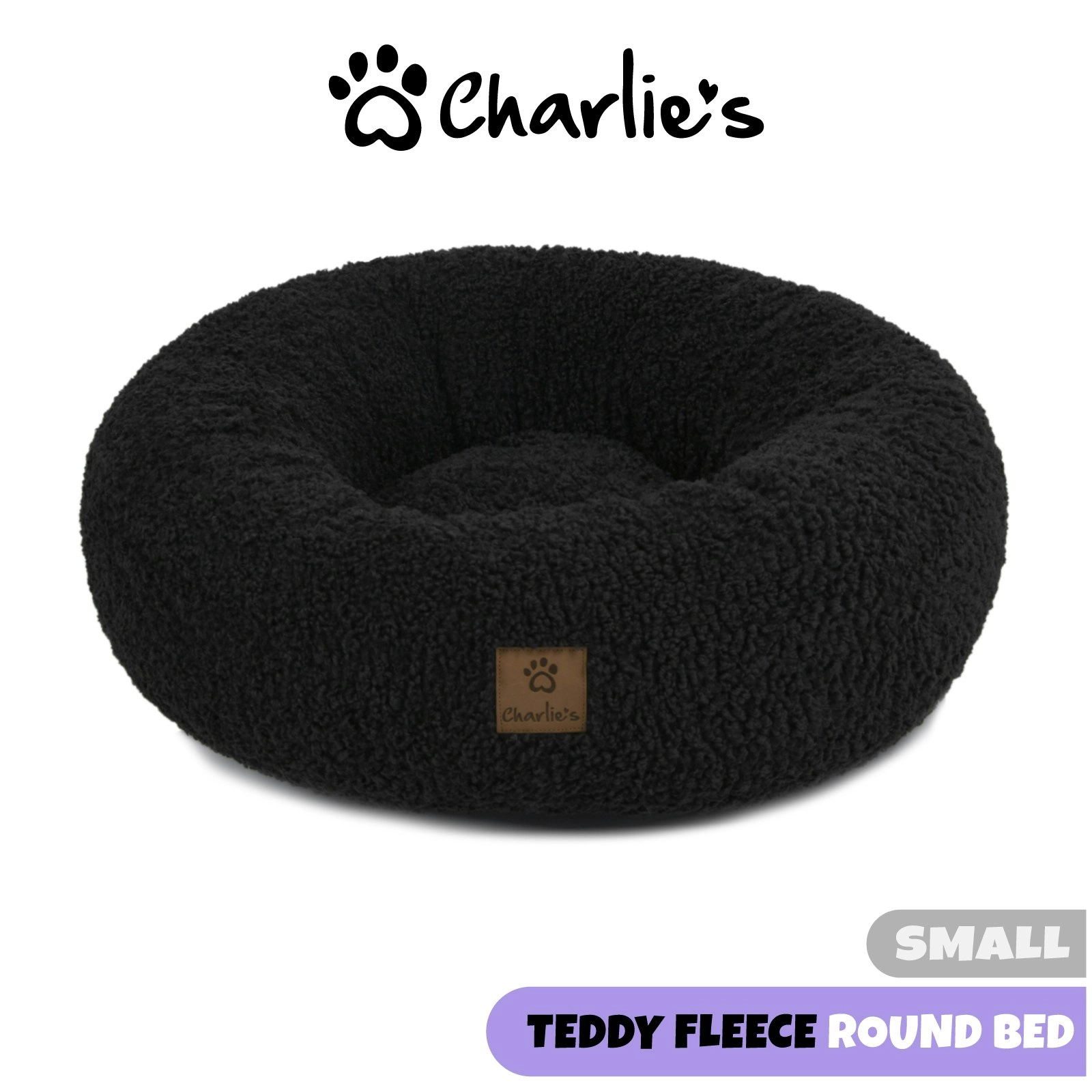 5001183 Charlie's Teddy Fleece Round Bed Charcoal S