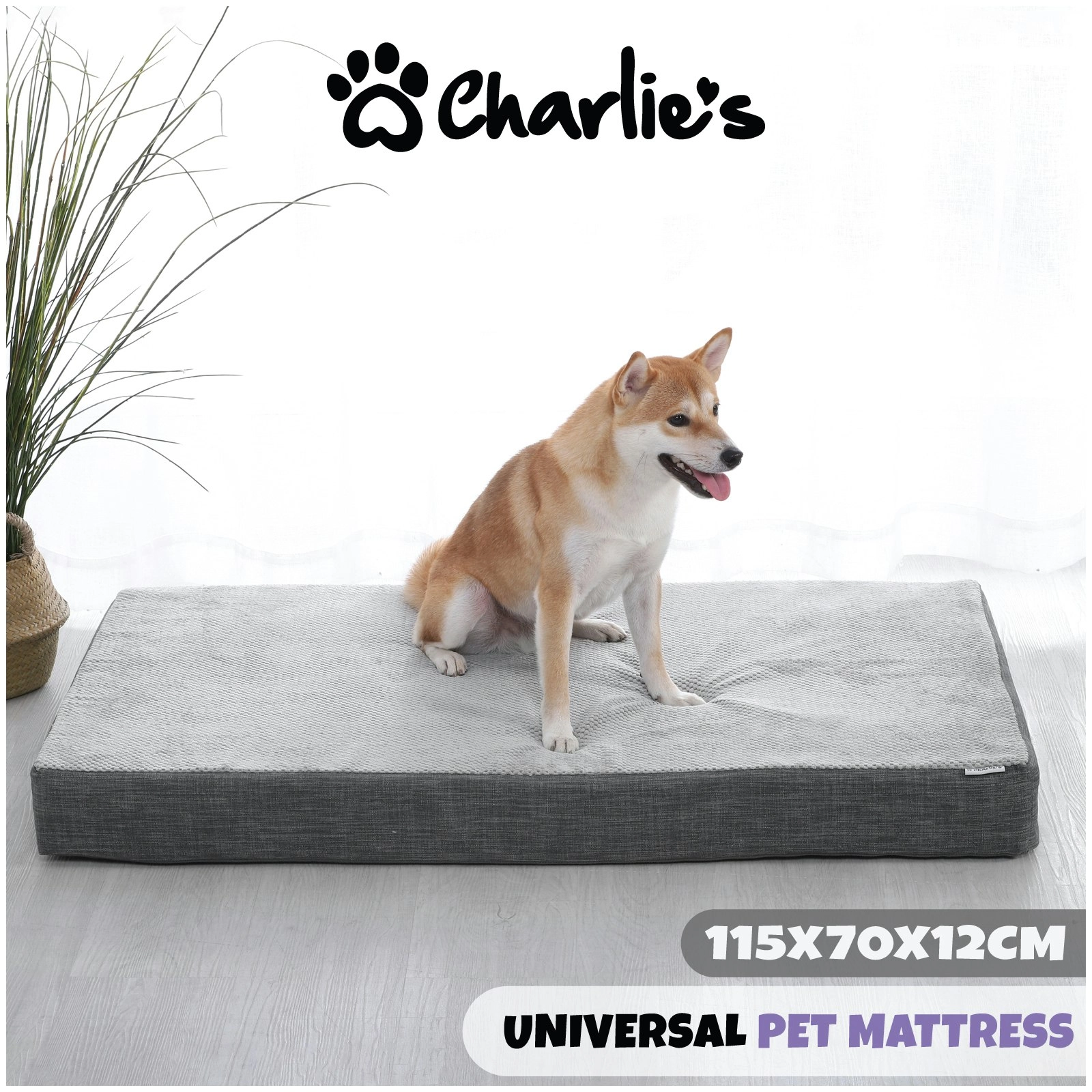 Charlie's Universal Dog Orthopedic Foam Crate Mattress Bed Grey Large