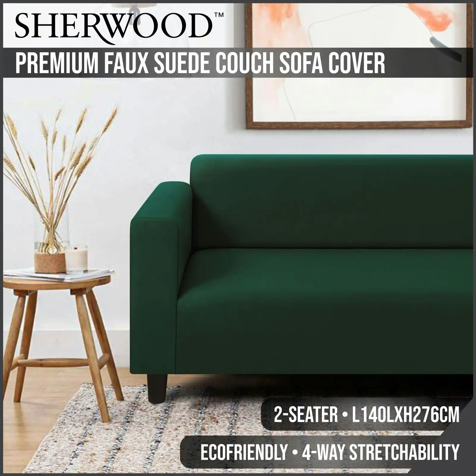 Sherwood Home Premium Faux Suede Eden Green 2 Seater Couch Sofa Cover