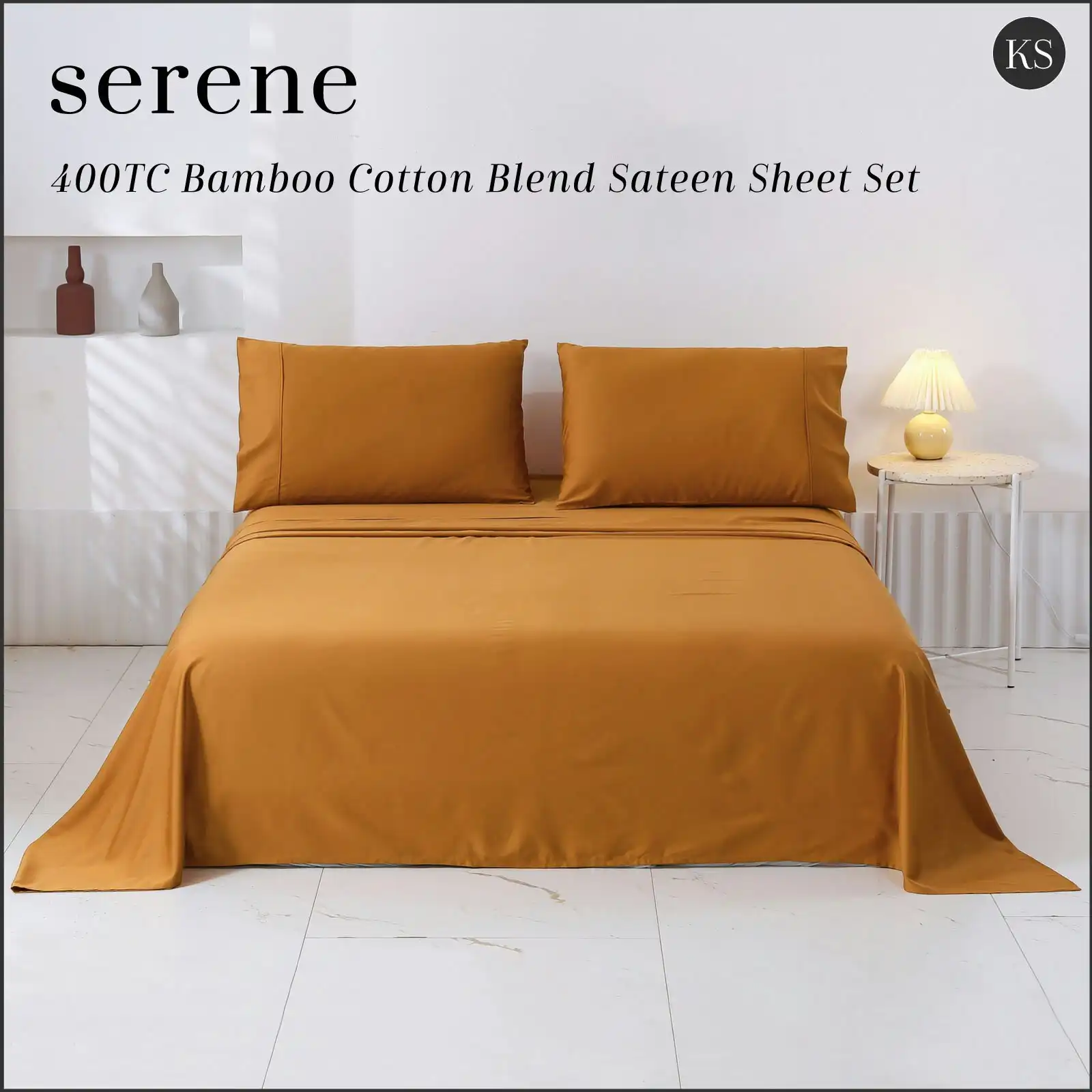 Serene 400TC Bamboo Cotton Blend Sateen Sheet Set RUST King Single Bed