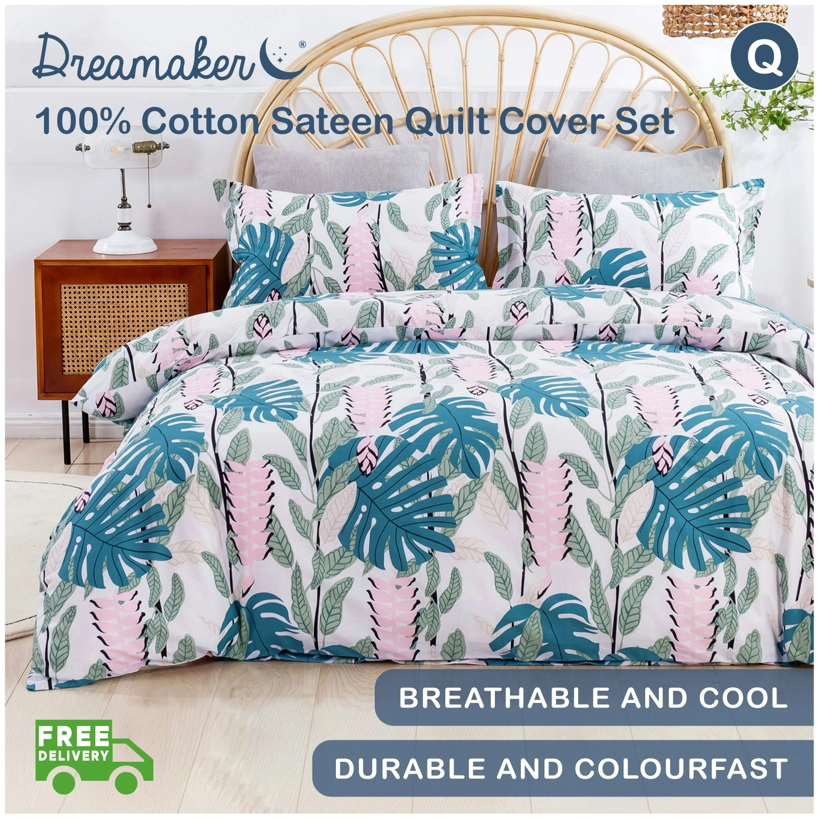 Dreamaker Printed Quilt Cover Set Natural Queen Bed