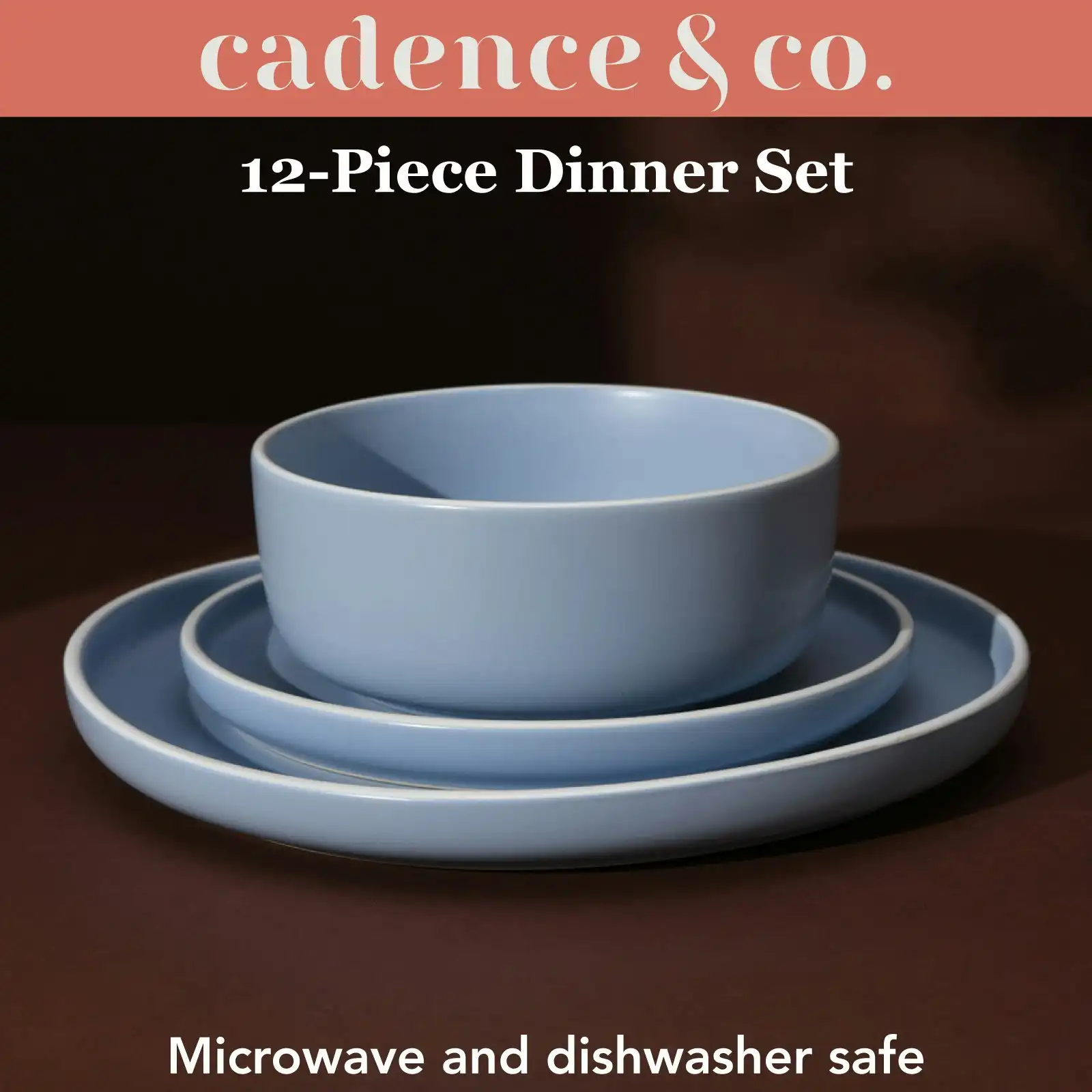 Cadence & Co. Muse 12-Piece Dinner Set Matte Glaze Sky Blue/White 4 person