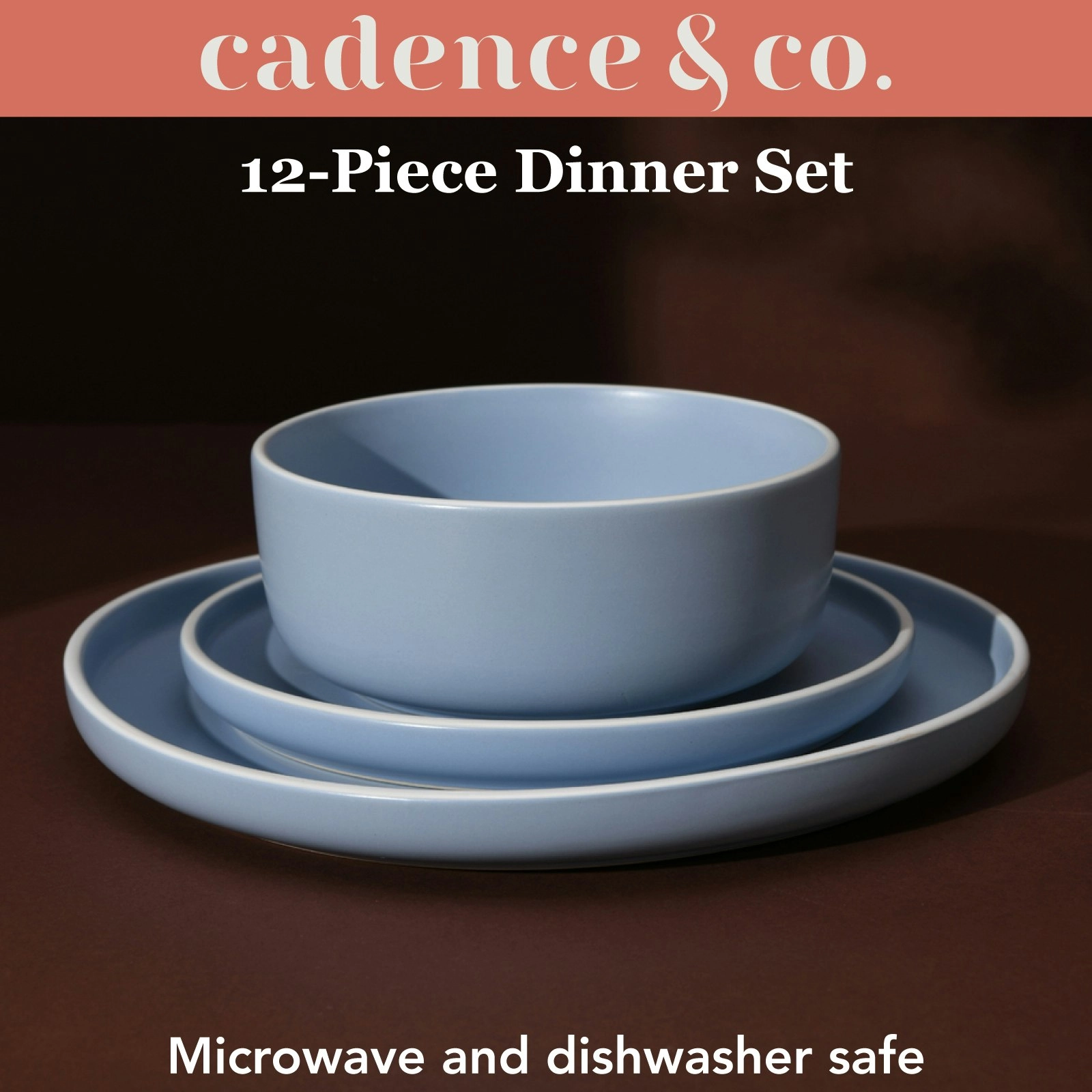 Cadence & Co. Muse 12-Piece Dinner Set Matte Glaze Sky Blue/White 4 person