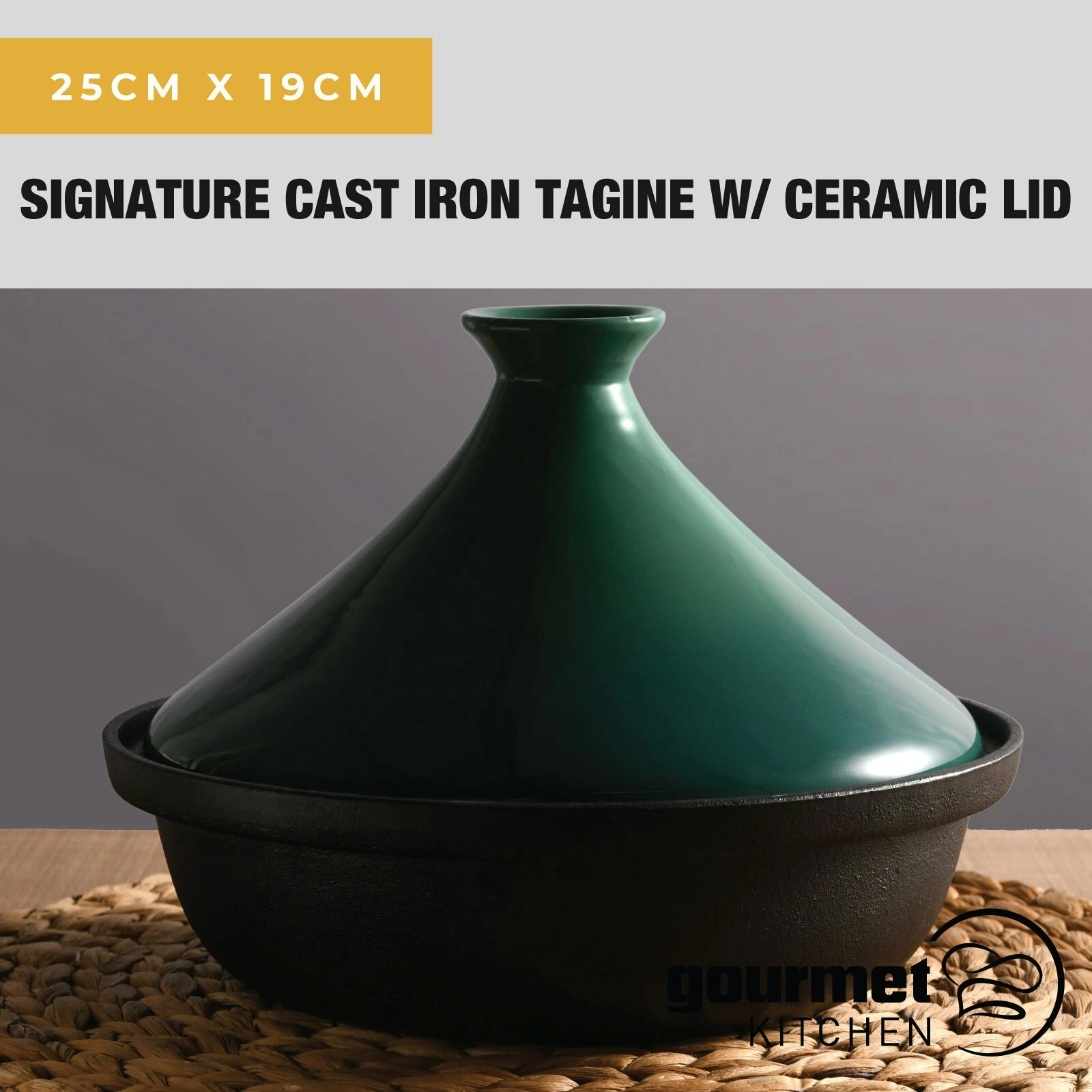 Gourmet Kitchen Signature Cast Iron Tagine with Ceramic Lid Ombre Green D25xH18.5cm