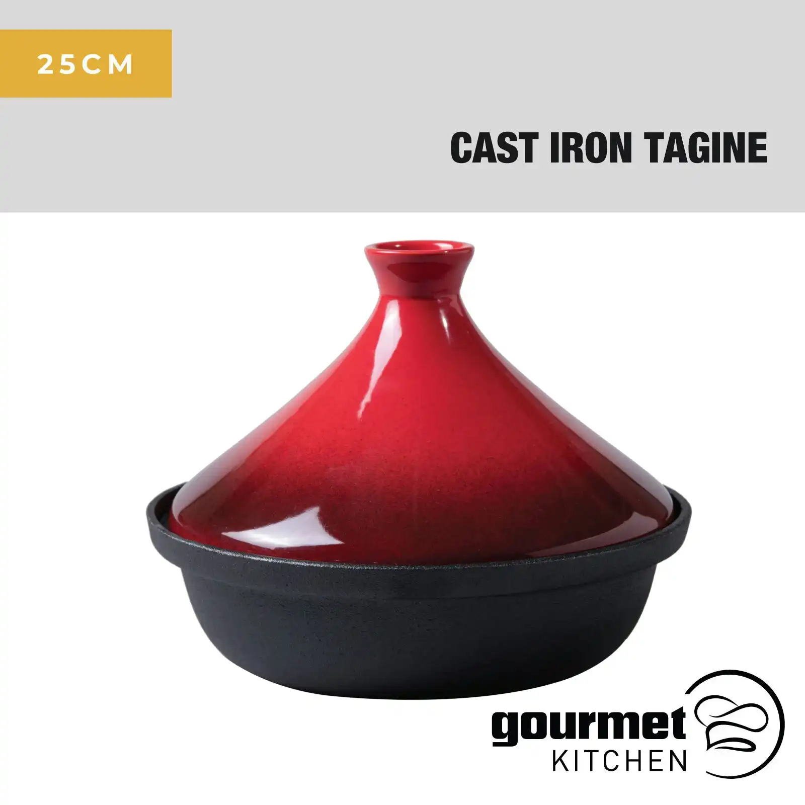 Gourmet Kitchen Cast Iron Tagine - Red - 25cm