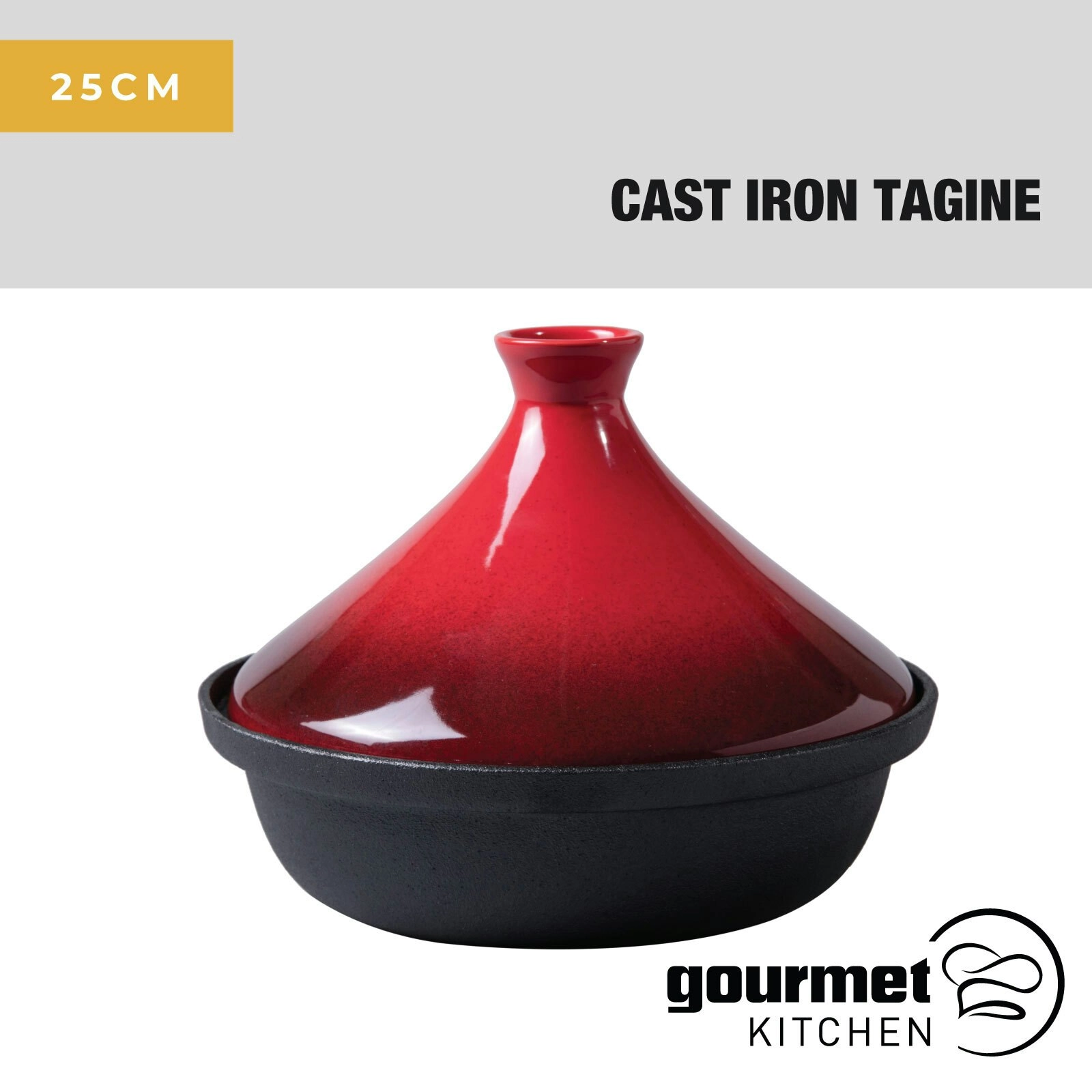 GGourmet Kitchen Signature Cast Iron Tagine with Ceramic Lid Red 25cm