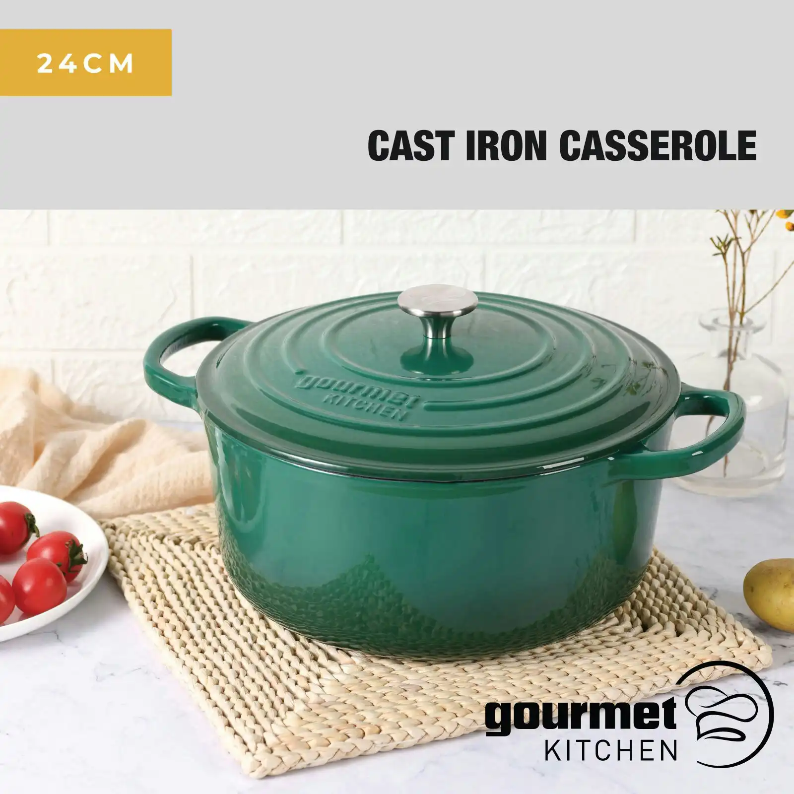 24cm cast iron casserole green 1000936