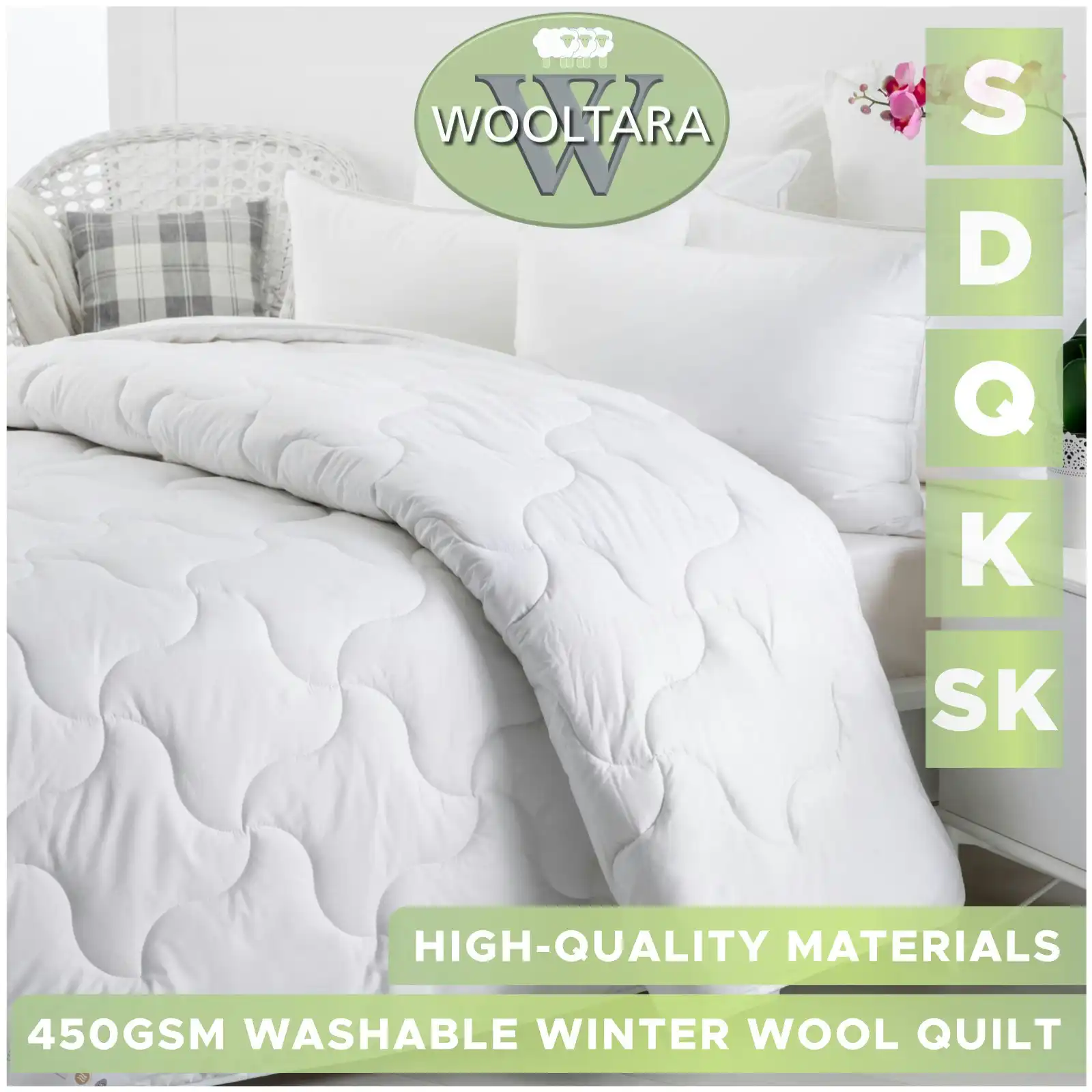 Wooltara Imperial Luxury 450GSM Washable Winter Australia Wool Quilt - Single Bed