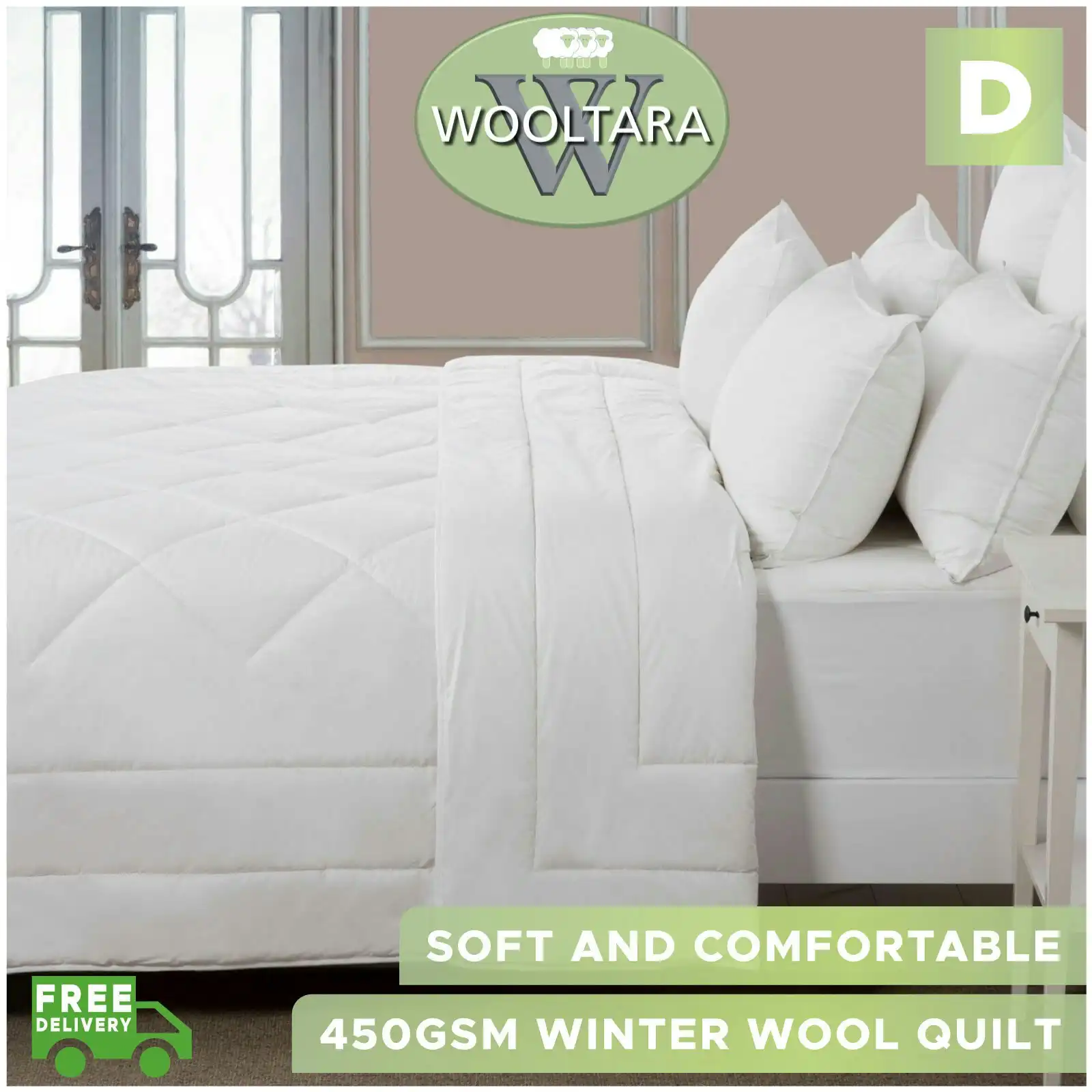 Wooltara Classic 450GSM Winter Australian Wool Quilt - Double Bed