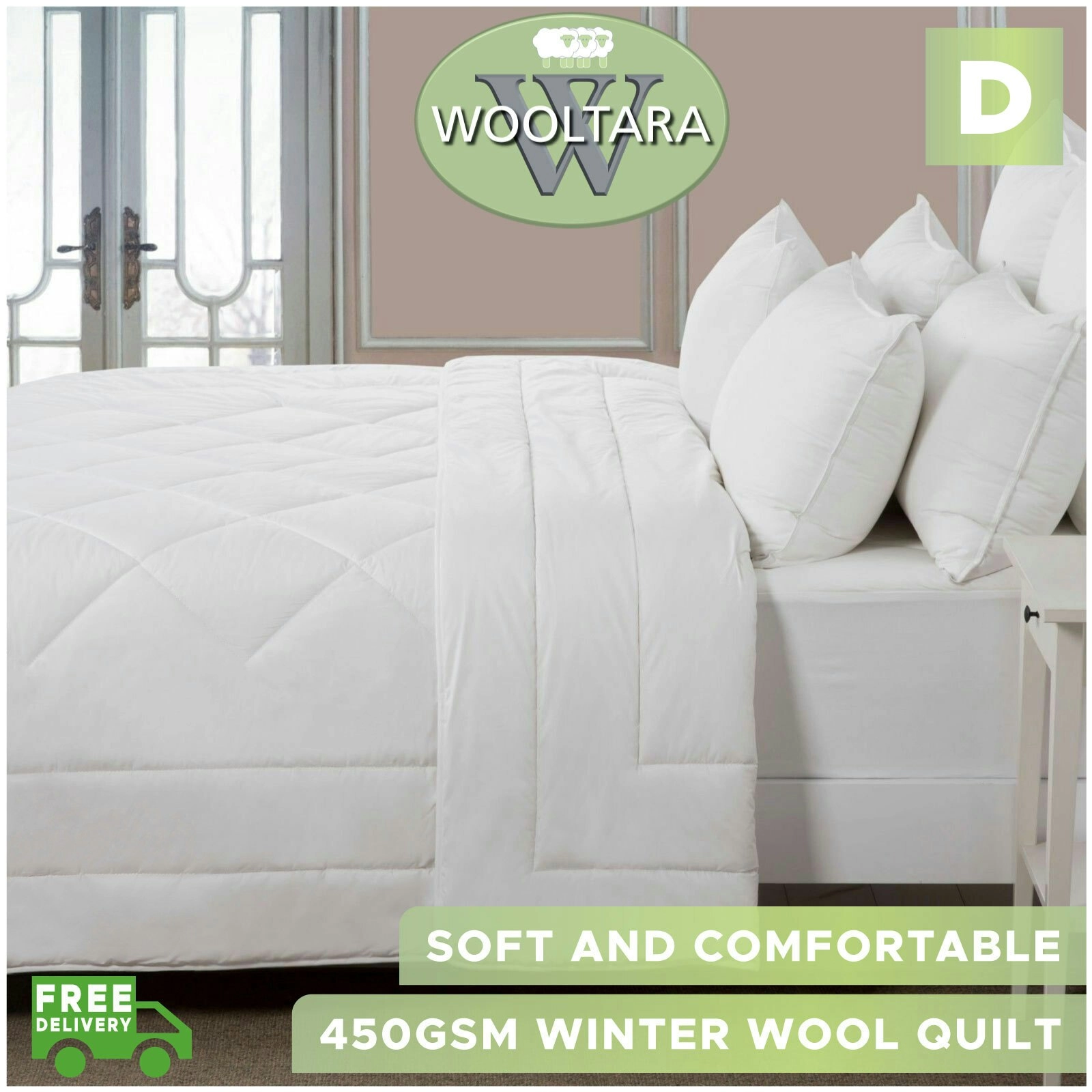 Wooltara Classic 450GSM Winter Australian Wool Quilt - Double Bed