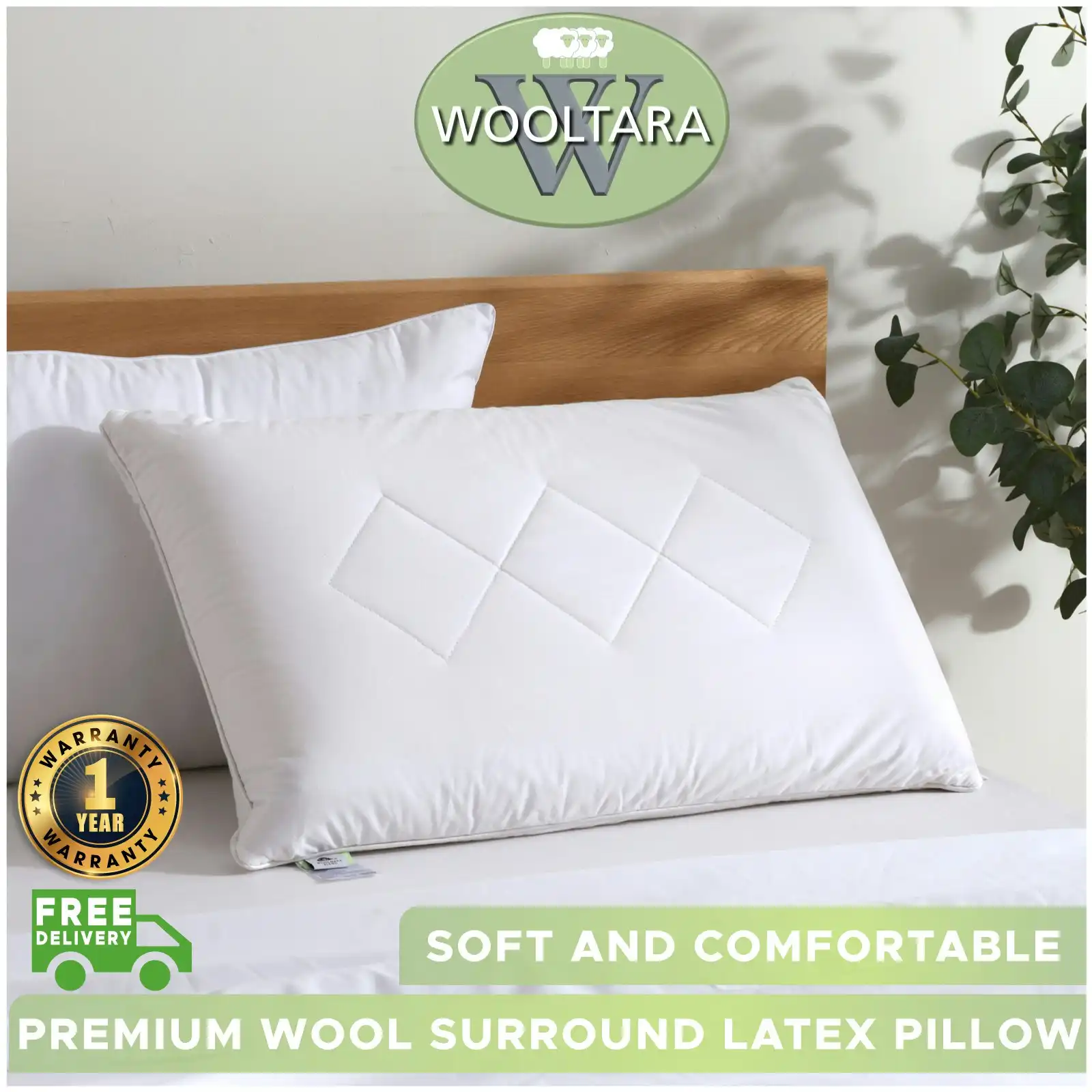 9009085 Wooltara Australian Wool Surround Latex Pillow