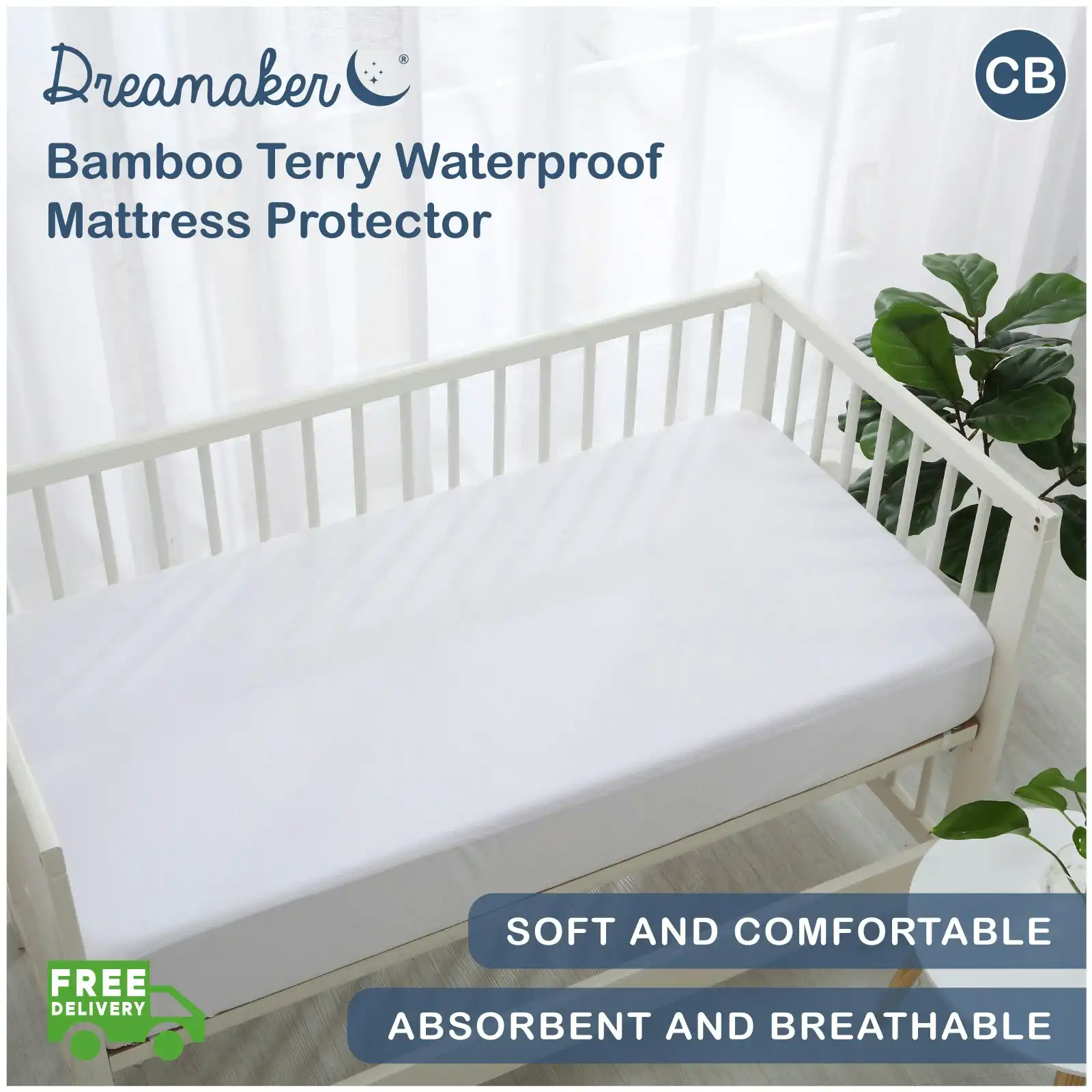 Dreamaker Bamboo Terry Cot Waterproof Mattress Protector White Boori