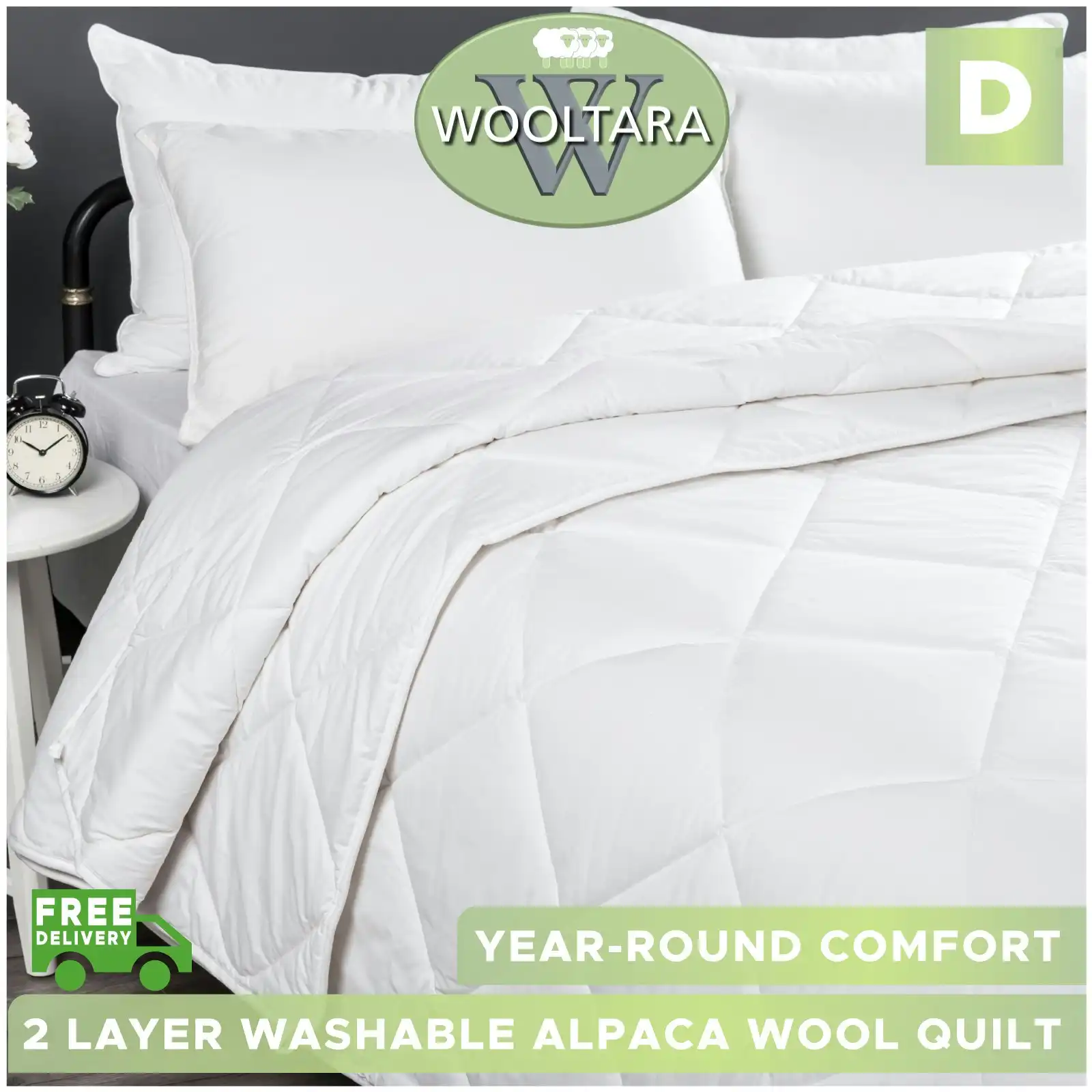 Wooltara Luxury Four Season Two Layer Washable Australian Alpaca Wool Quilt - Double Bed