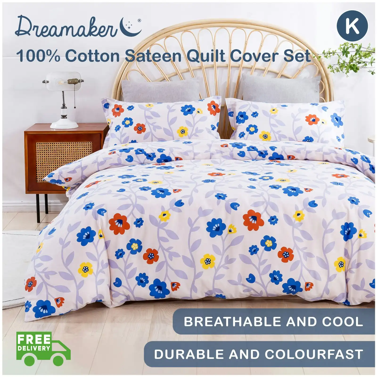 Dreamaker Printed Quilt Cover Set Summer King Bed