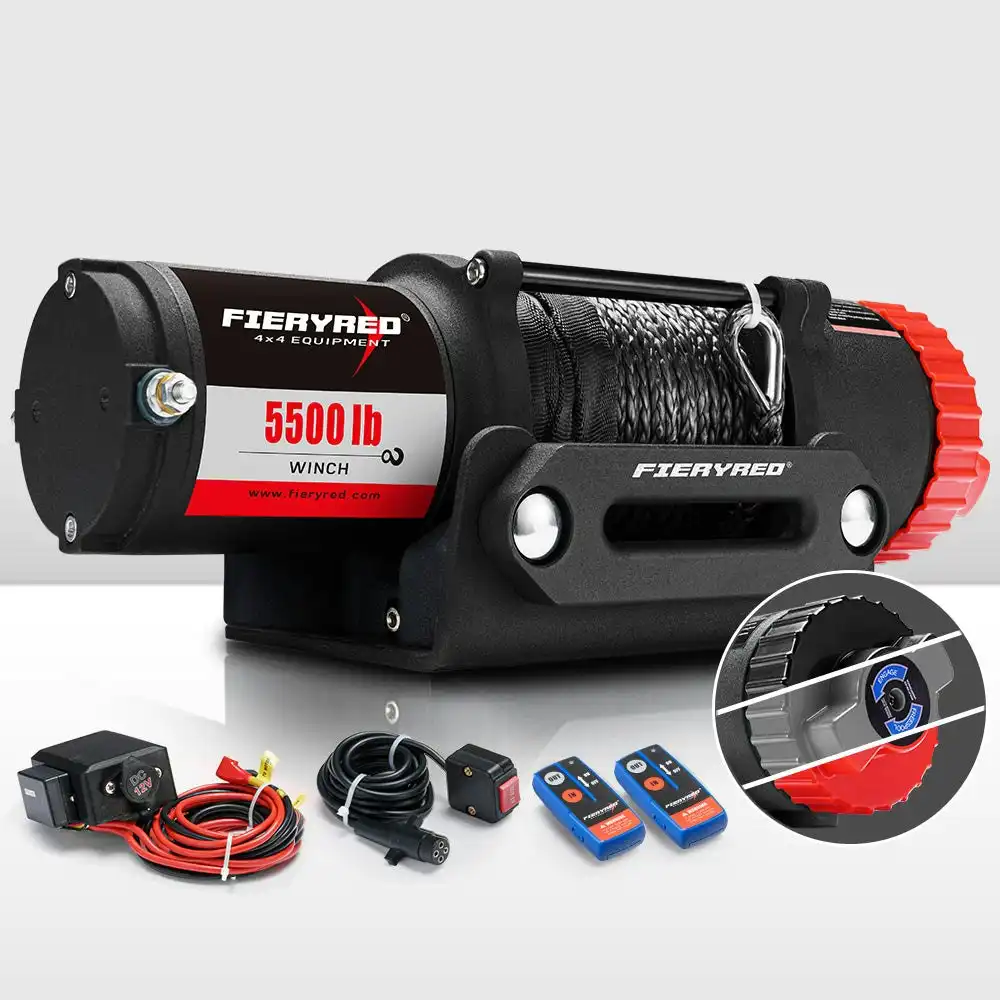 Fieryred Electric Winch 12V 5500LBS Synthetic Rope Wireless Remotes ATV UTV Boat