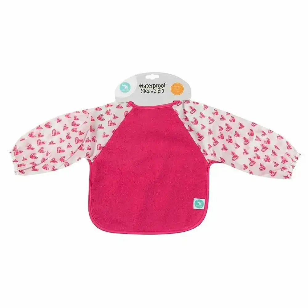 Long Sleeve Bib for kids/baby/toddler - Heart Pink