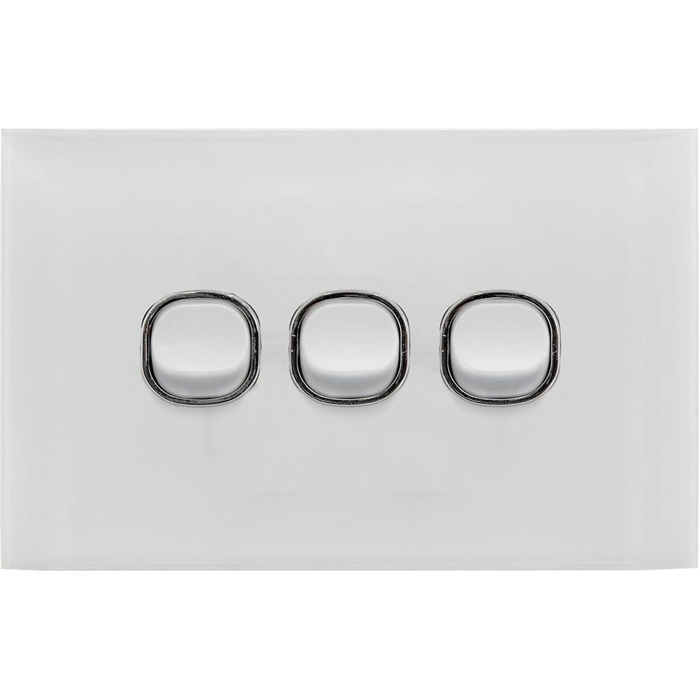 Doss ASW3 115mm Acrylic Wall Plate 3 Gang Light Power Switch 2 Way On/Off White