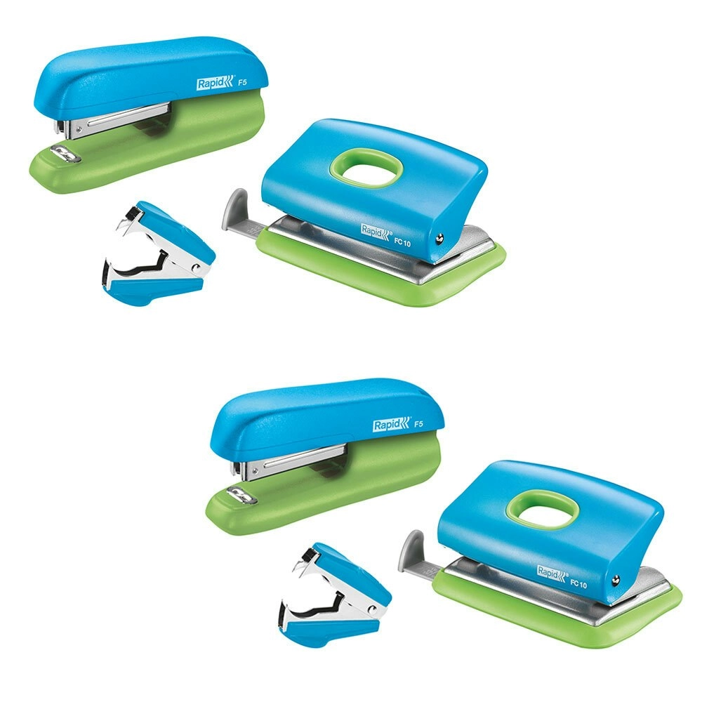 2PK Rapid F5 Home/Office Mini Set w/Stapler/Staple/Staple Remover/Punch Hole BLU