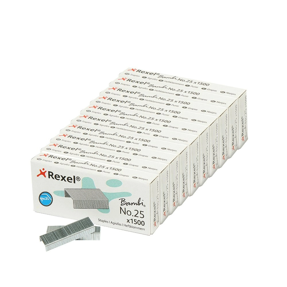 10x 1500 Rexel Steel Stationery Staples NO.25 4mm Refill Office for Stapler