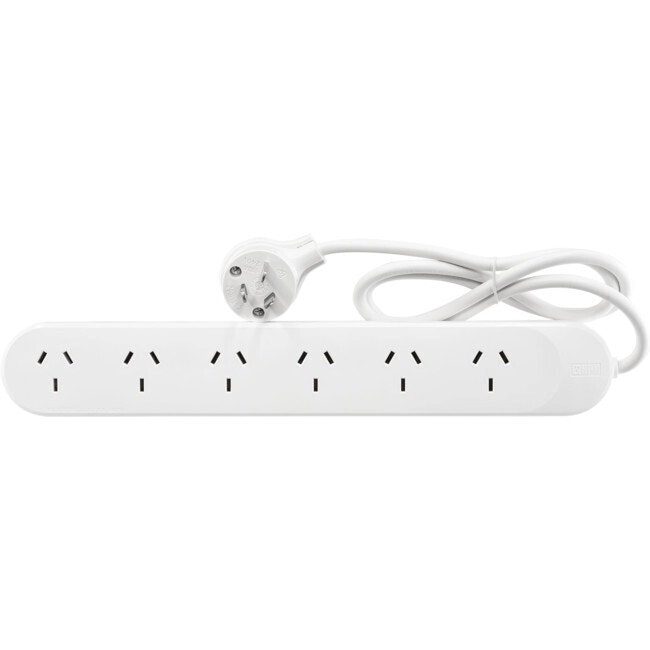 HPM 6-Way Outlet 2400W 10A 240V Powerboard 1m Power Cord 6 Outlets/Socket White