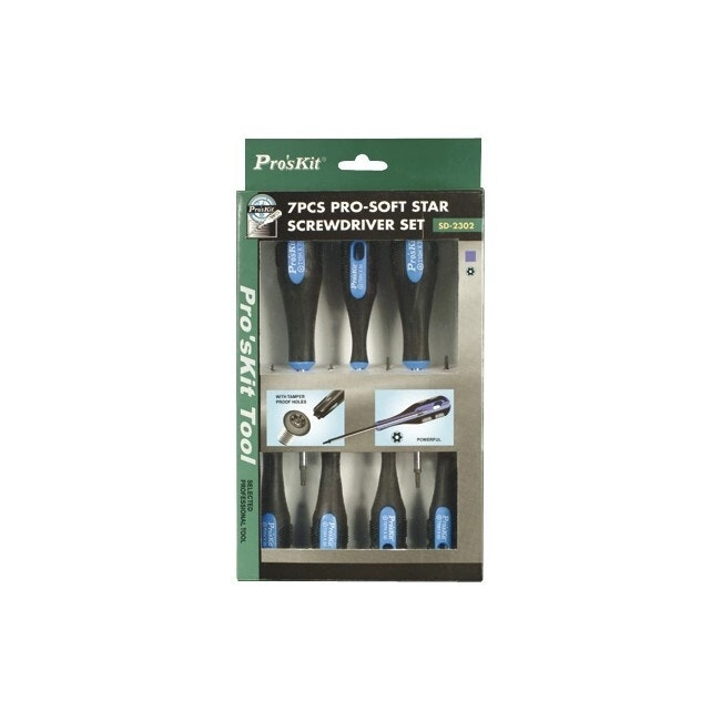 7pc Proskit SD-2302 Pro-Soft Star/Torx Point Screwdriver Kit Tool Set Black/Blue