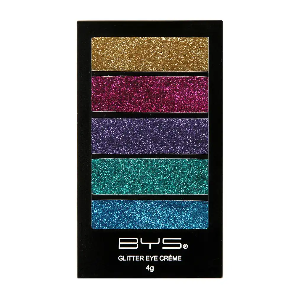 BYS Glitter Creme 4g Gel Base Makeup/Cosmetic Palette Intense Rainbow 5 Shades