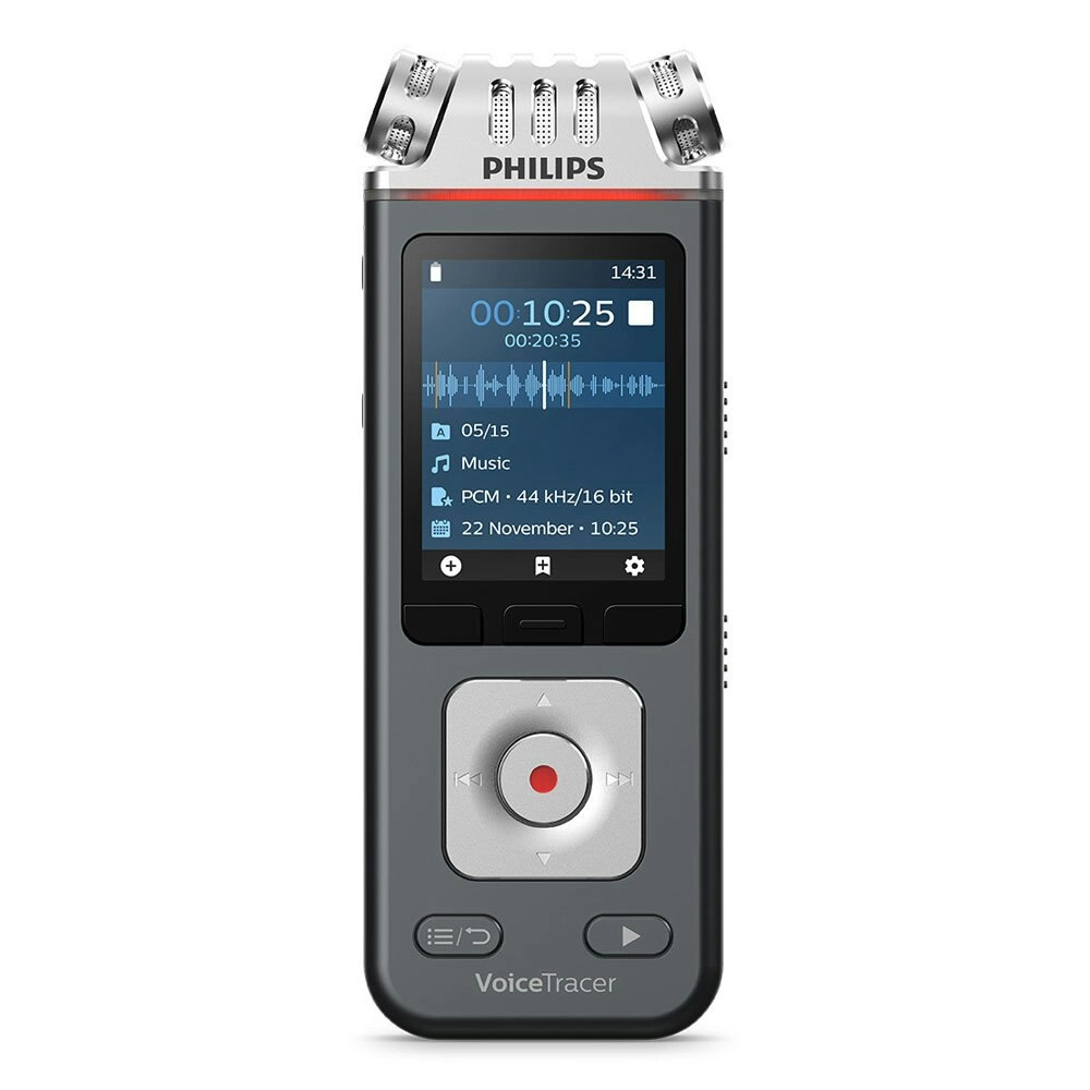 Philips VoiceTracer Audio/Voice Recorder for Music/Lectures w/ 3 Microphone Grey