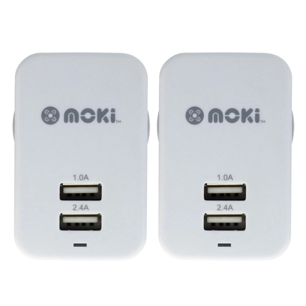 2PK Moki Dual USB Wall Mobile Charger Universal Adaptor Plug Travel Adapter WHT