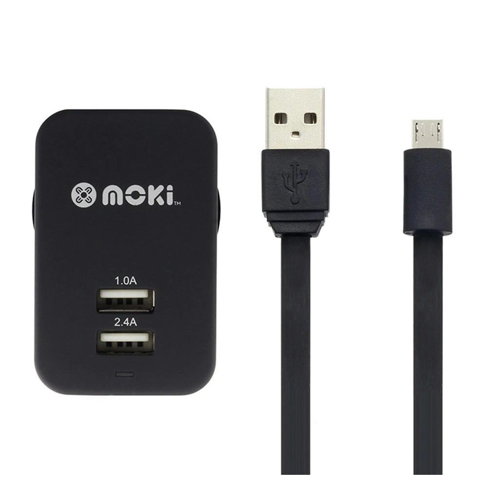 Moki 3.4A Micro-USB to Dual USB-A Charge Cable/Wall Adapter Plug Phones/Cameras