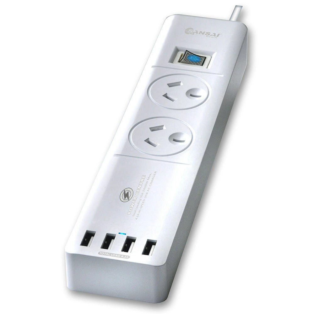 Power Board 2 Way Outlets Socket 4 Usb Charging Charger Ports w/Surge Protector