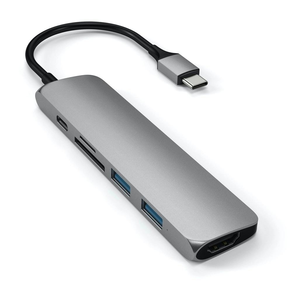 Satechi Slim USB-C MultiPort Adapter w/USB-C/HDMI/SD/Micro SD Slot/USB-A Hub GRY