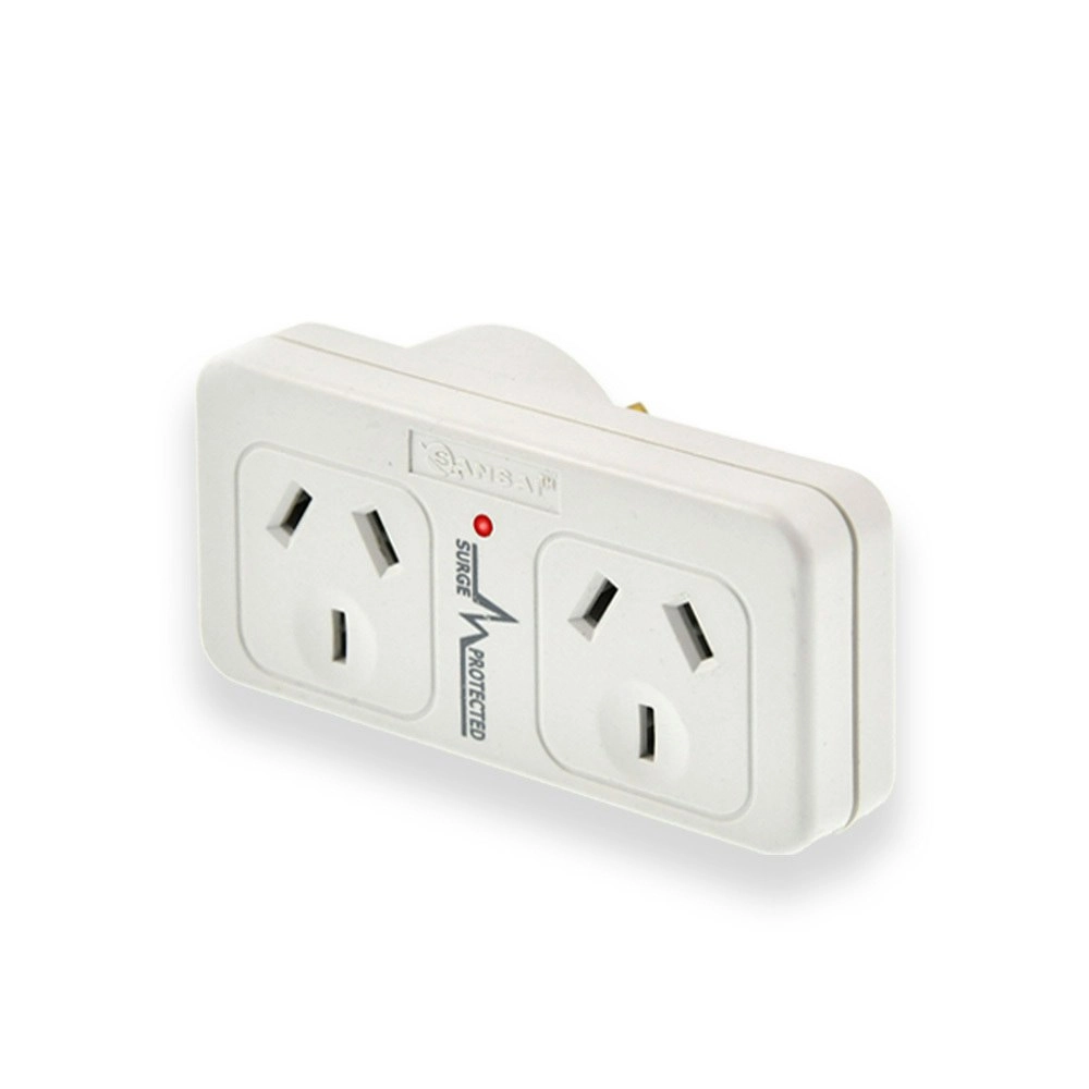 Sansai 2400W Surged Double Left Power Adaptor Plug Socket 240V Protector White