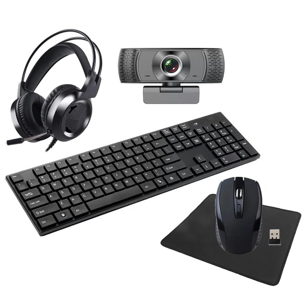 Laser 5 in 1 Wireless Keyboard/Mouse/Webcam/Headset/Mousepad Combo for PC Black