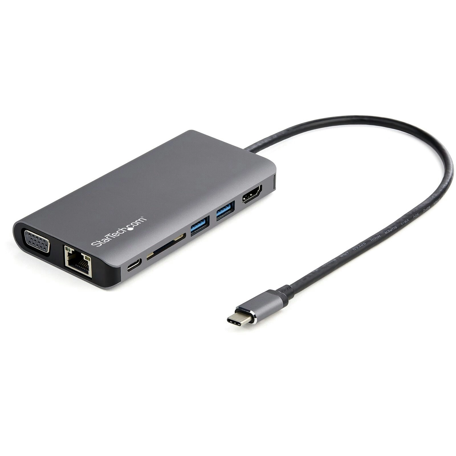 Star Tech USB-C to HDMI/VGA/3x USB/GbE/Audio Adapter 100W Dock f/ Laptop/Tablet