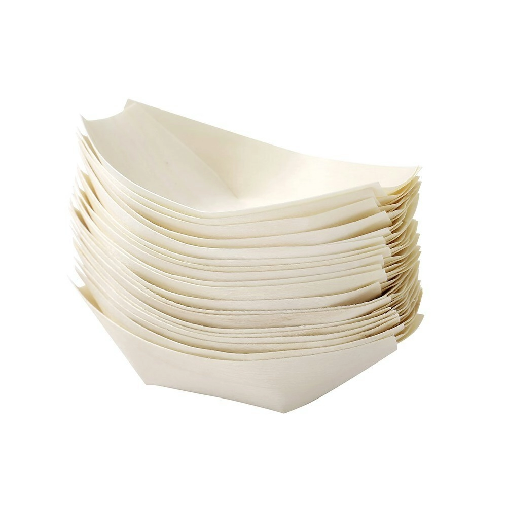 80pc Lemon & Lime Eco Wood 11cm Disposable Food Serving Boat Plate Dish Catering