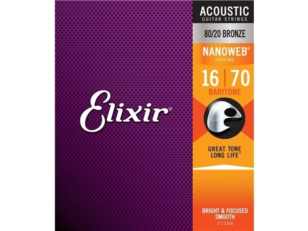 Elixir #11306 Acoustic Nanoweb 6 Guitar String Set 16-70 Baritone 80/20 Bronze