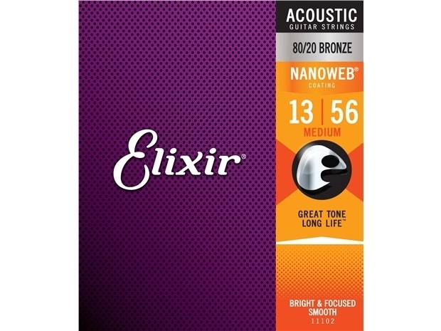 Elixir #11102 Acoustic Nanoweb Guitar String 80/20 Bronze 13-56 Medium Gauge