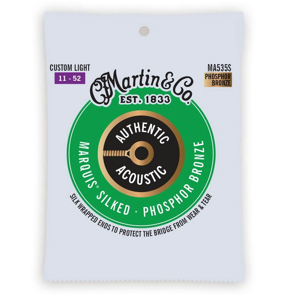 Martin Guitar Authentic Silked Strings 92/8 Phosphor MA535S Custom Light Gauge