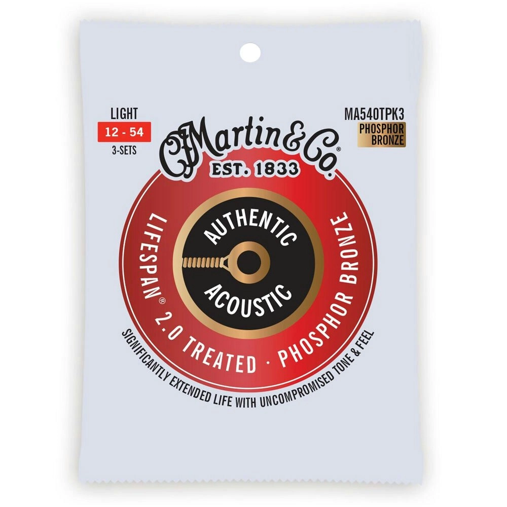 3PK Martin Guitar Authentic Treated Strings 92/8 Phosphor MA540TPK3 Light Gauge