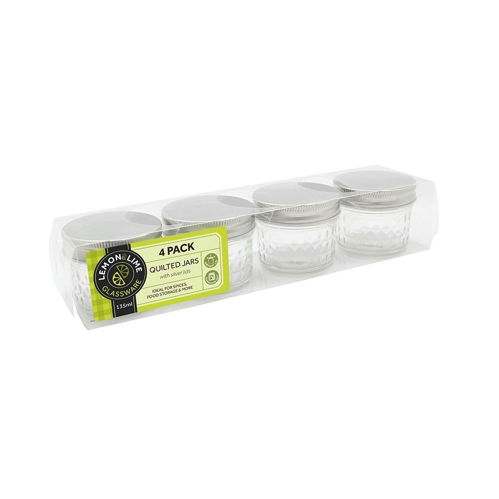 4pc Lemon And Lime 135ml Quilted Glass Conserve Jar Food/Storage Container