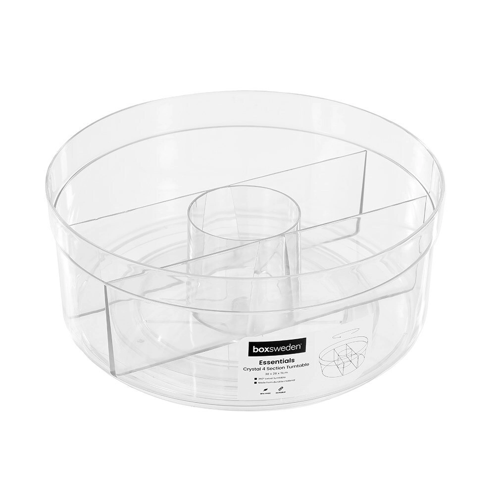 Boxsweden Crystal 28.5cm Multi-Compartment Turntable Storage Organiser Large