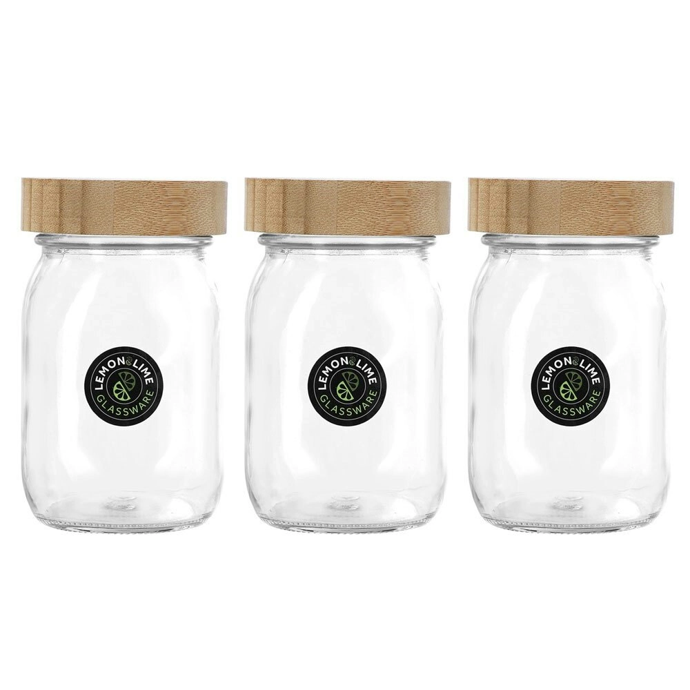 3x Lemon & Lime 550ml/13.5cm Glass Jar Storage/Food Container w/Bamboo Lid Clear